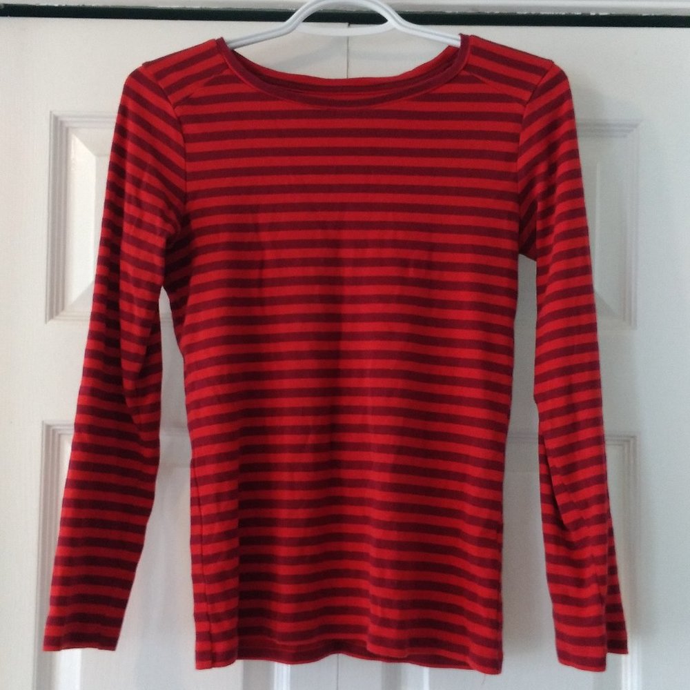 Orange and Burgundy Striped Stretchy Shirt